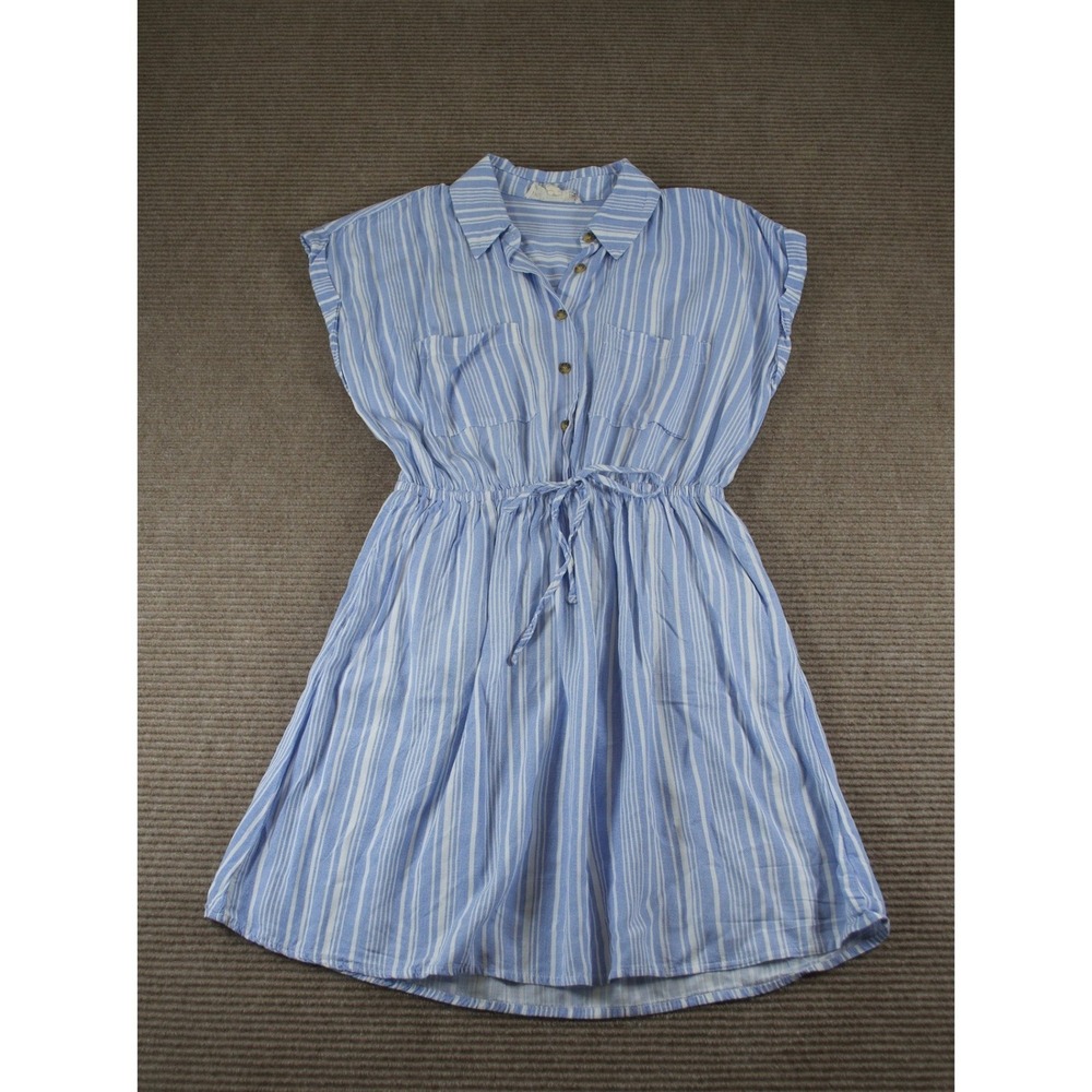 Pink Republic Blue White Stripe Cap Sleeve Shirt Dress Small